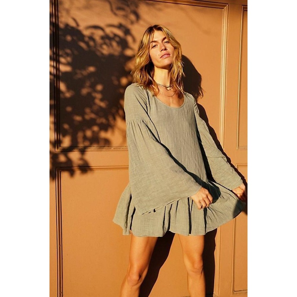 Free People Kyleigh Woven Long Sleeve Minidress, Size Small in Seaglass